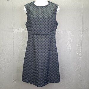 Diane Von Furstenberg Madyson Shift Dress 8 Blue Black Diamond Sleeveless Zip Up